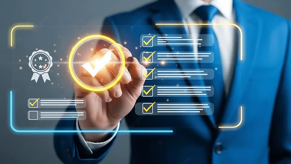Businessman marking a glowing checklist