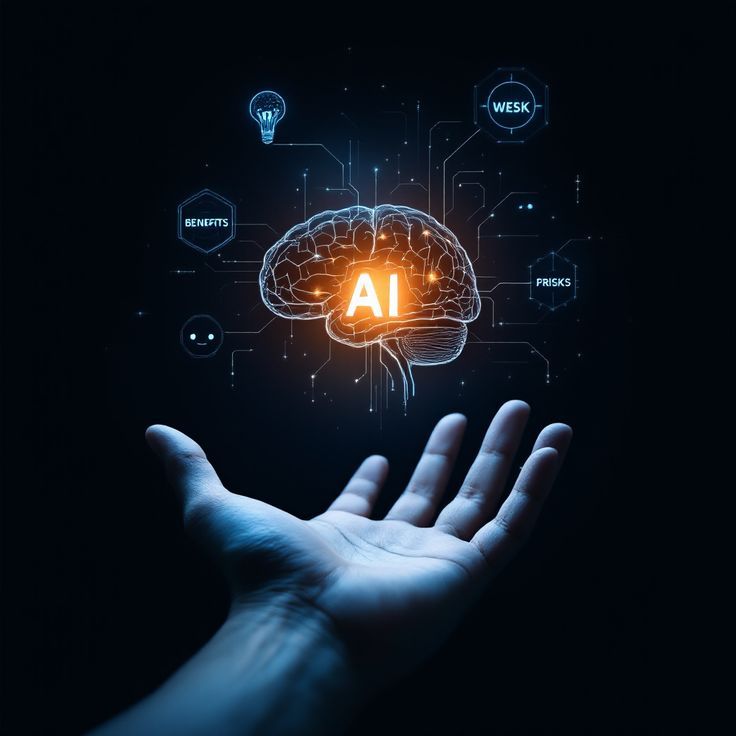 Glowing AI brain above an open hand